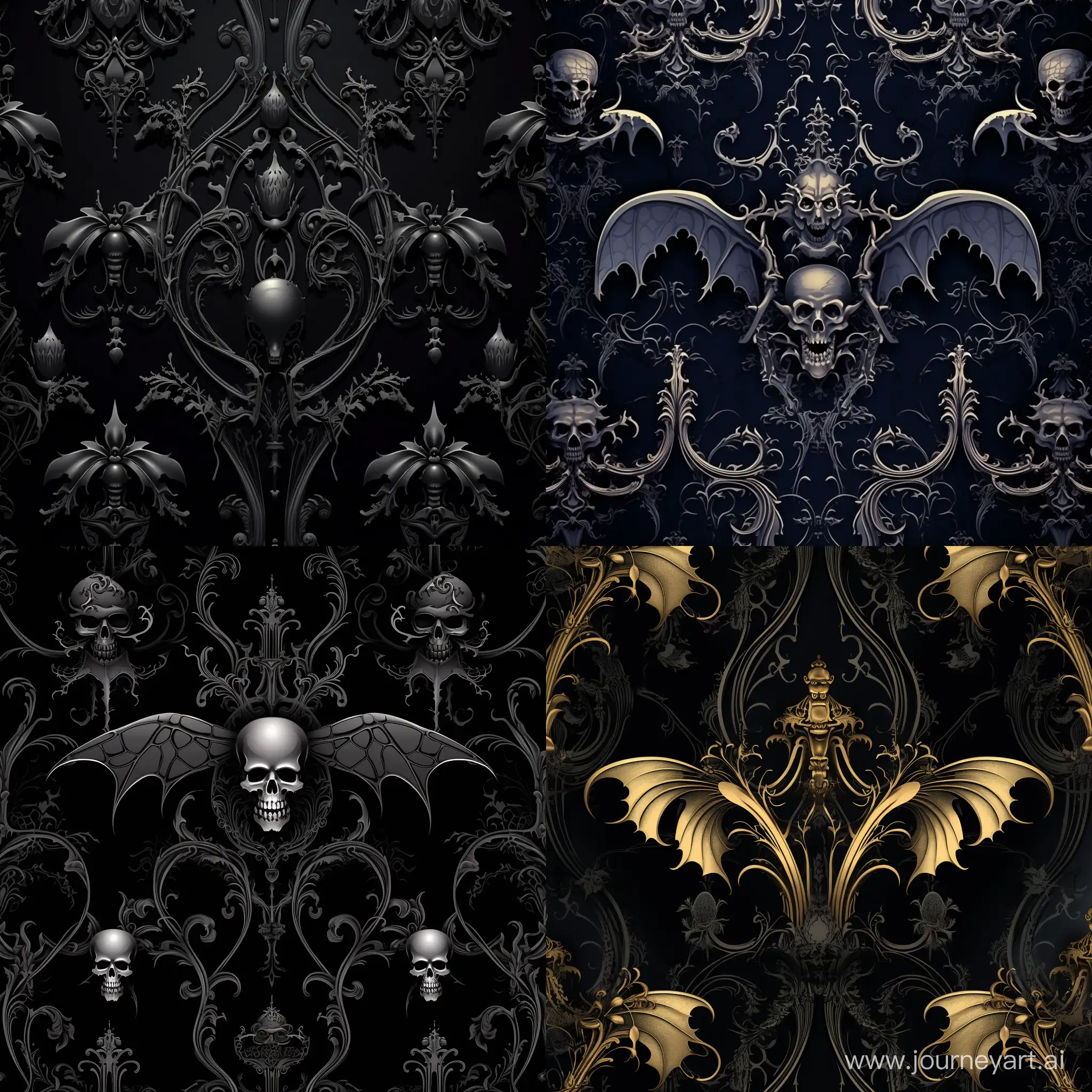 Elegant gothic Victorian Damask pattern with bats and spiders