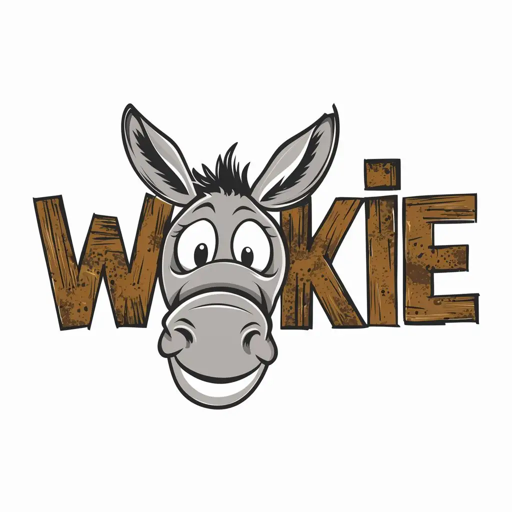 vector art, " Wookie " typography, Rustic style font, happy grey donkey, design for t-shirt
