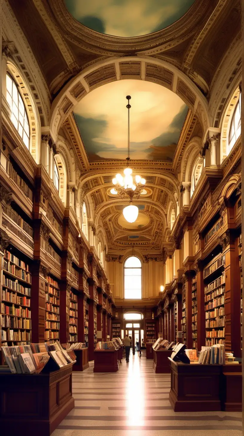 bookstore interior in the style of the library of congress