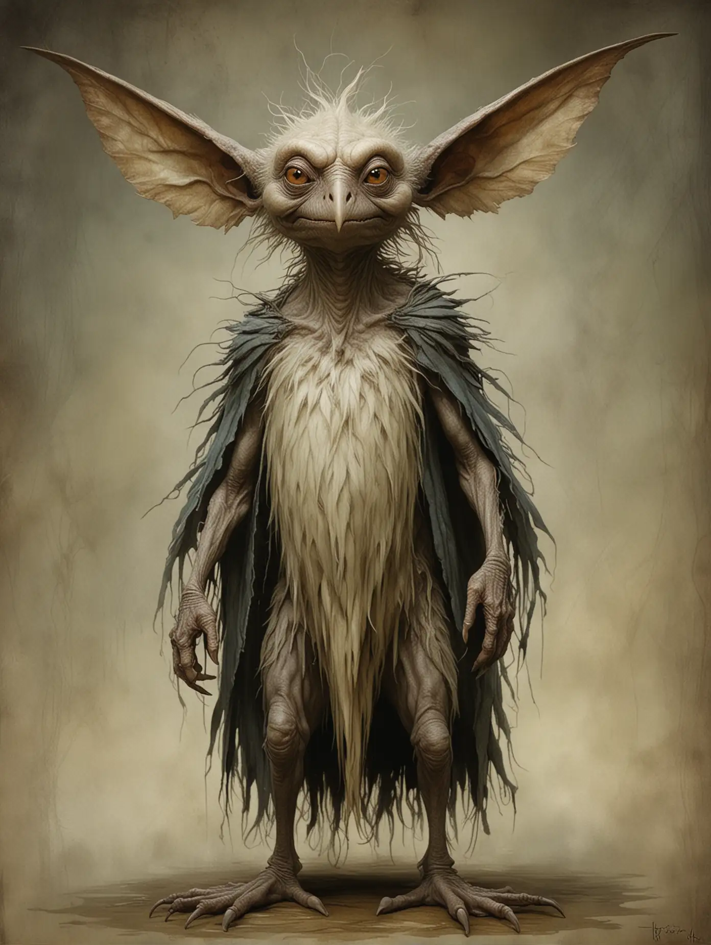 Photorealistic, full-body image of pukwudgie as imagined by Brian Froud.