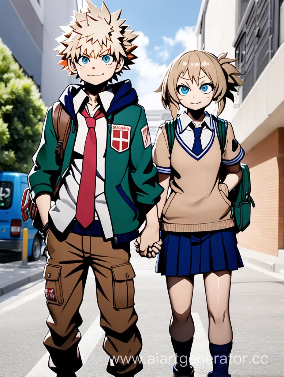 Bakugo-Katsuki-and-Girl-Walking-in-School-Uniforms