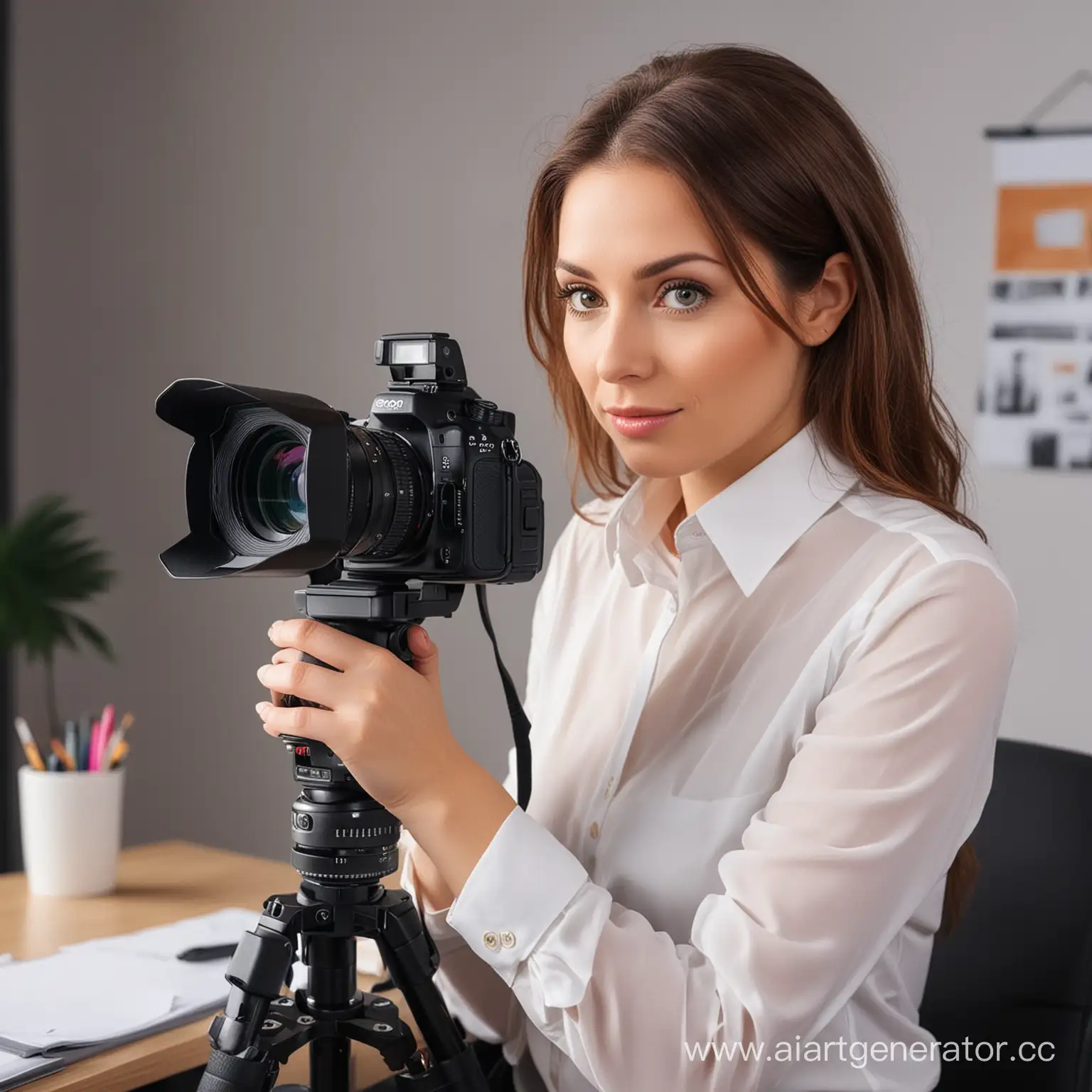 Female-Videographer-Capturing-Office-Activities