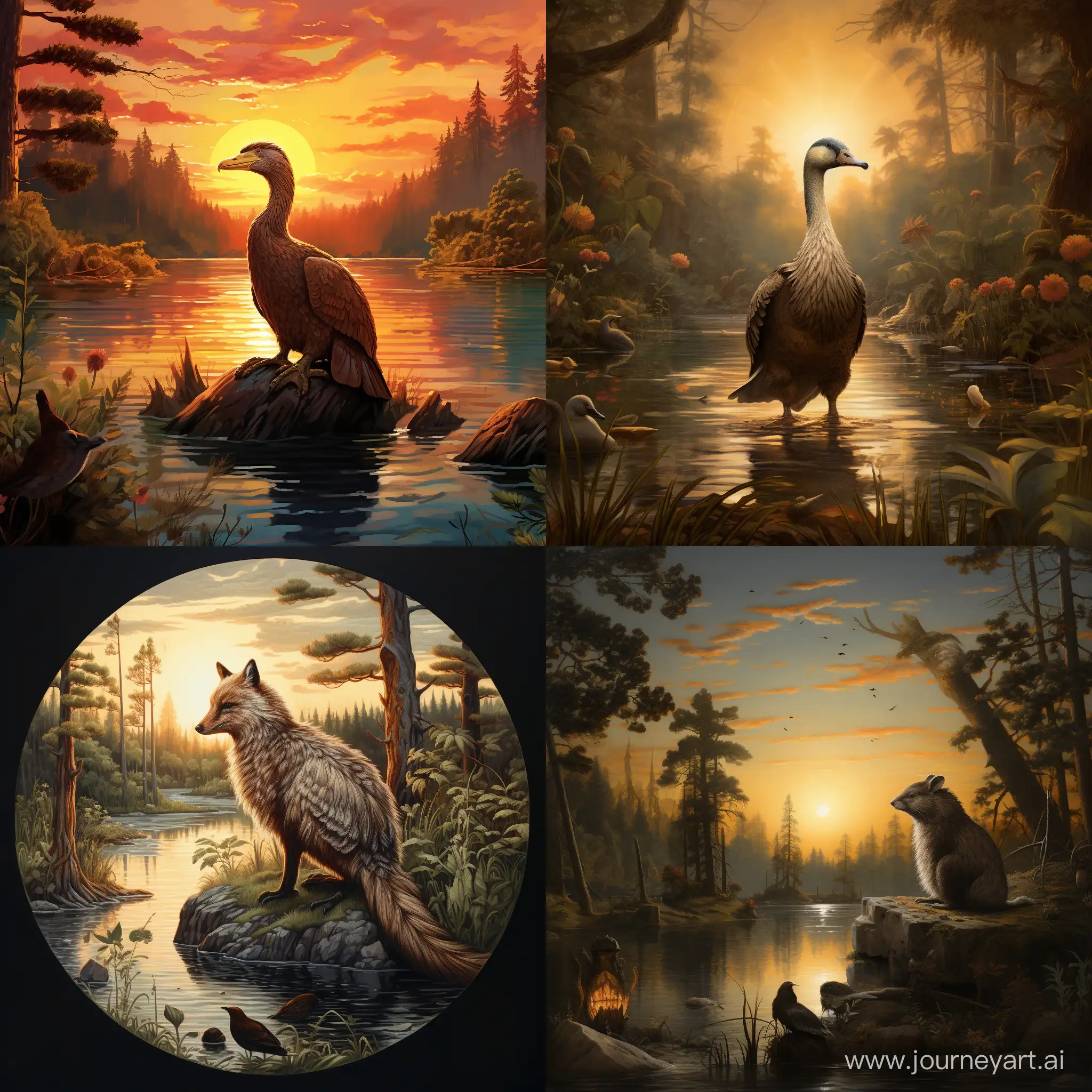 Forest-Dawn-Harmony-Beaver-and-Goose-in-Tranquil-Pose
