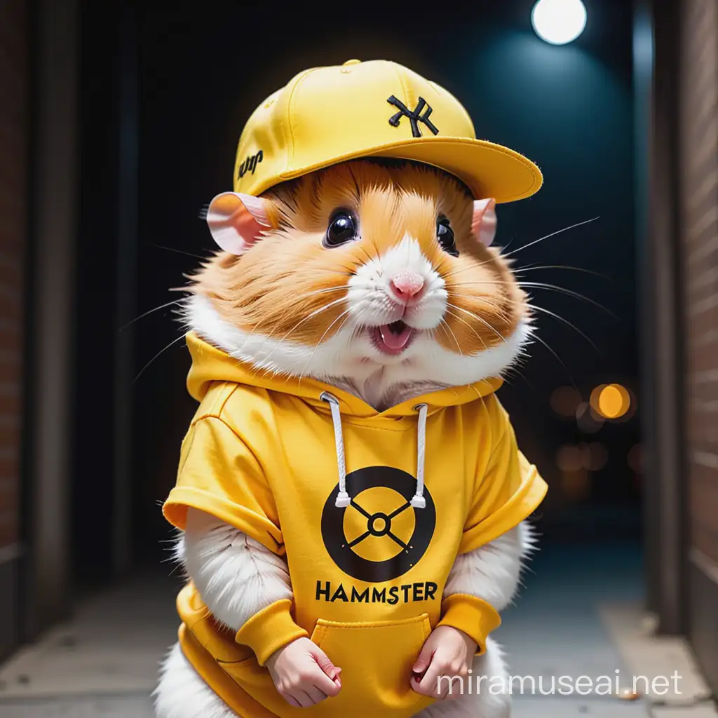 The hamster yellow cap and yellow t-shirt hip hop