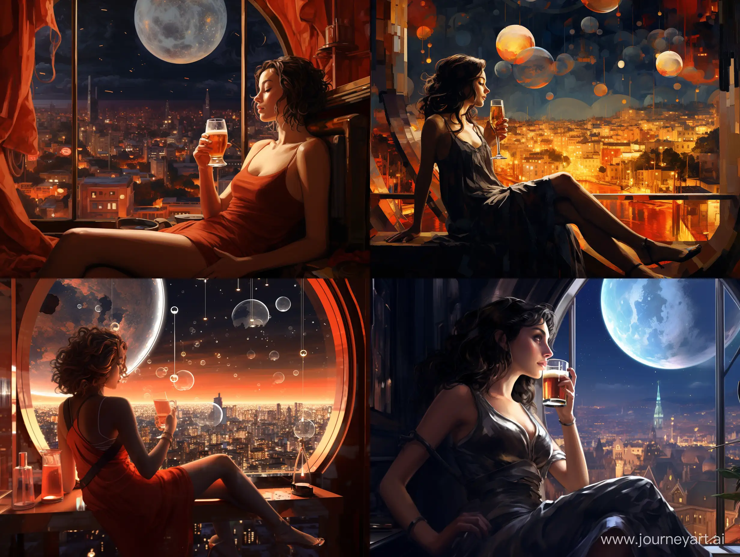 Futuristic-Night-Scene-Girl-Crafting-Amidst-Planets-in-the-City
