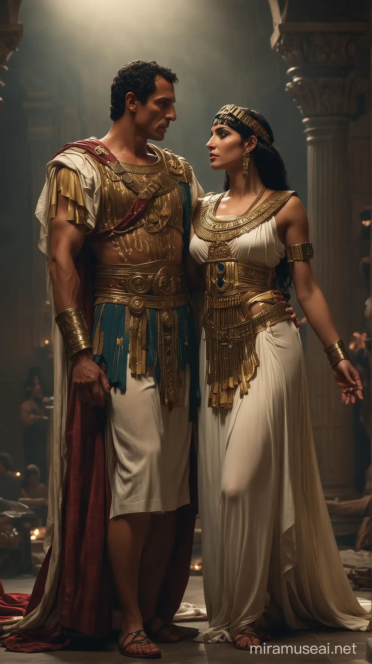 Roman Marc Antony having lavish life style with cleopatra in a moody background