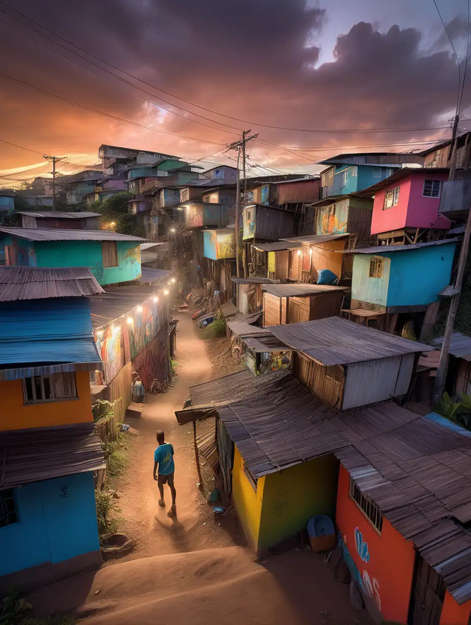 Resilient Community Life in a Brazilian Squatter House Slum at Dusk
