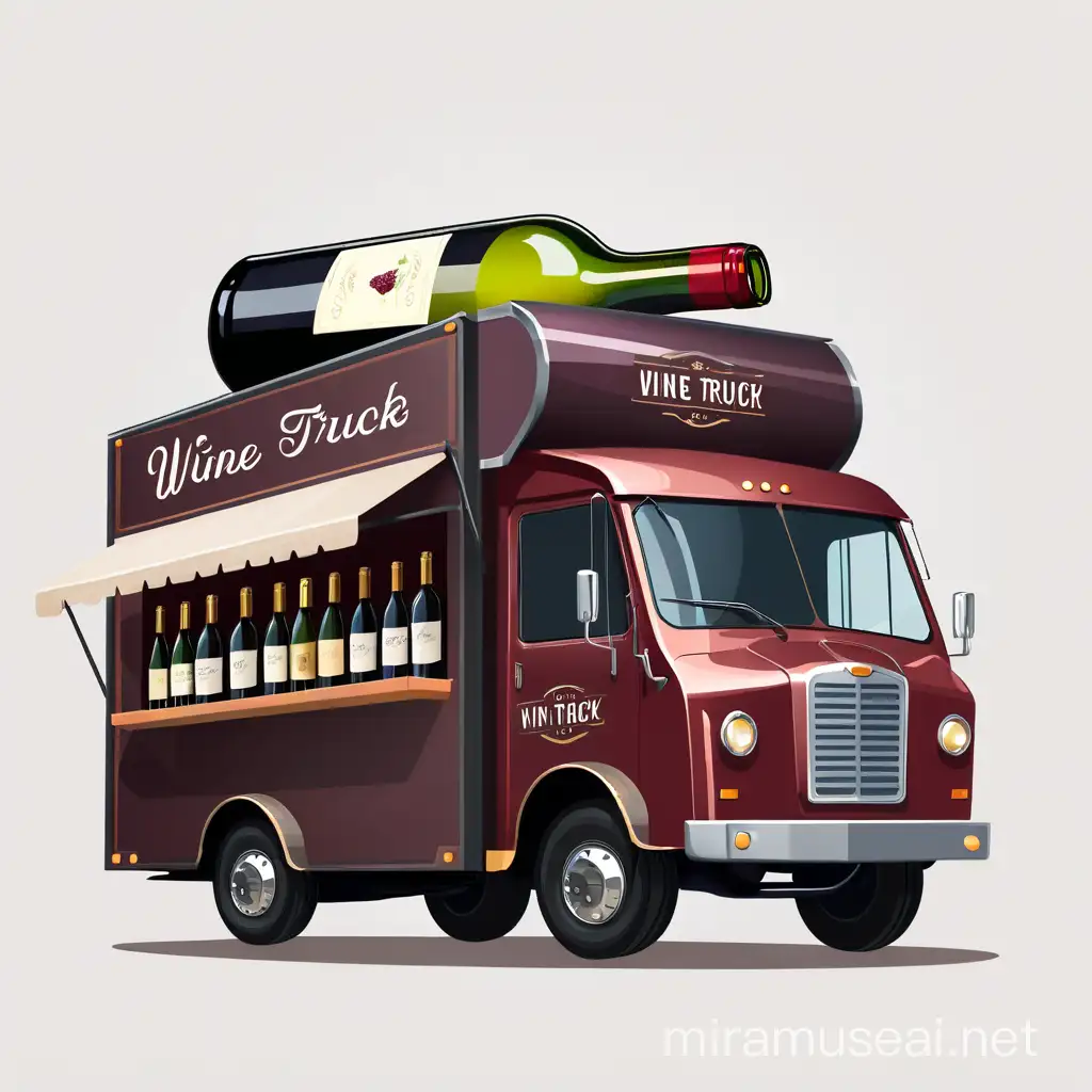 Colorful Cartoon Wine Truck on Transparent Background