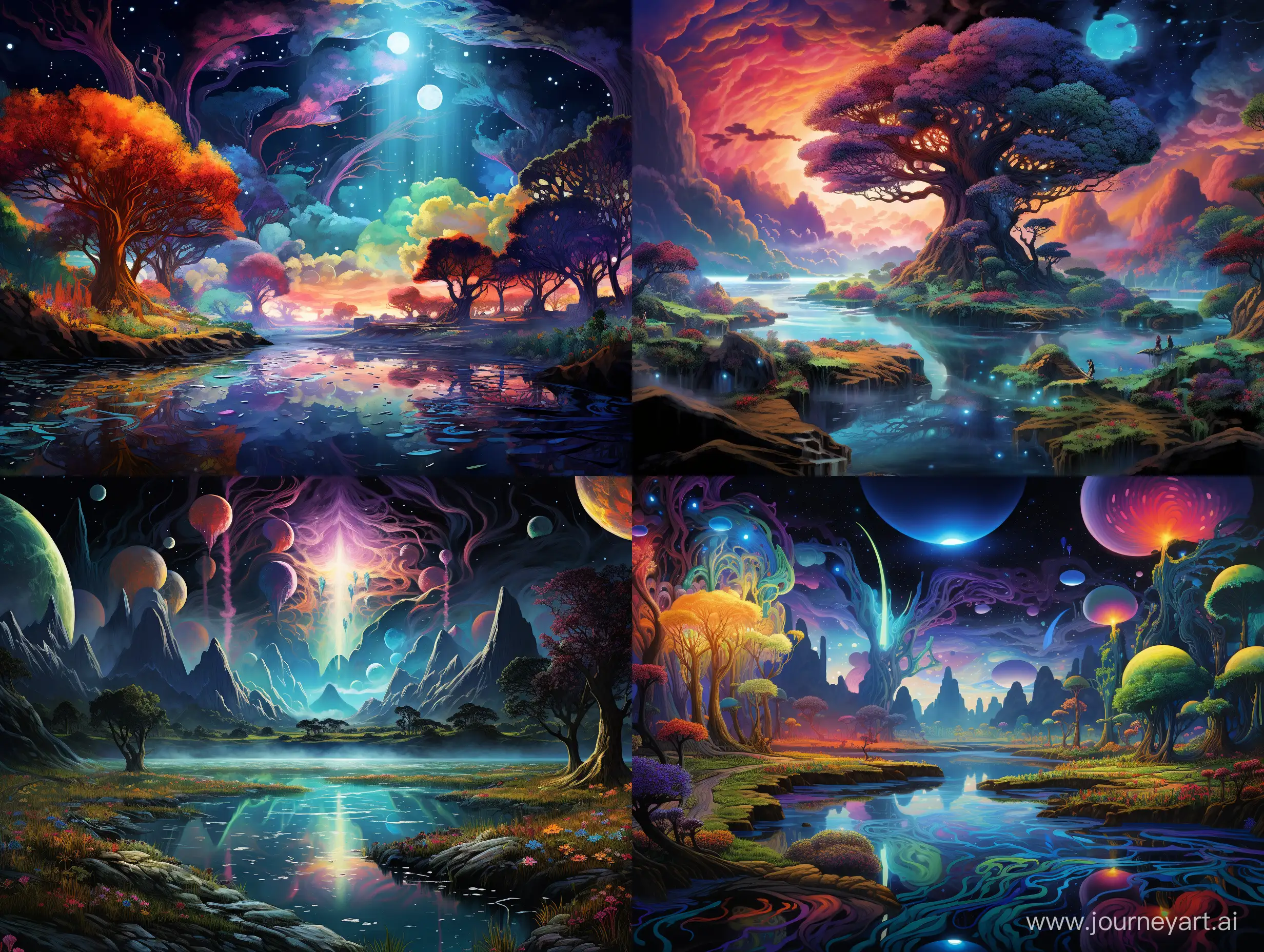 "Generate a vivid and surreal landscape featuring a combination of floating islands, bioluminescent flora, and a mesmerizing sky filled with swirling colors. The focal point should be a mythical creature seamlessly integrated into the scenery, evoking a sense of wonder and magic."