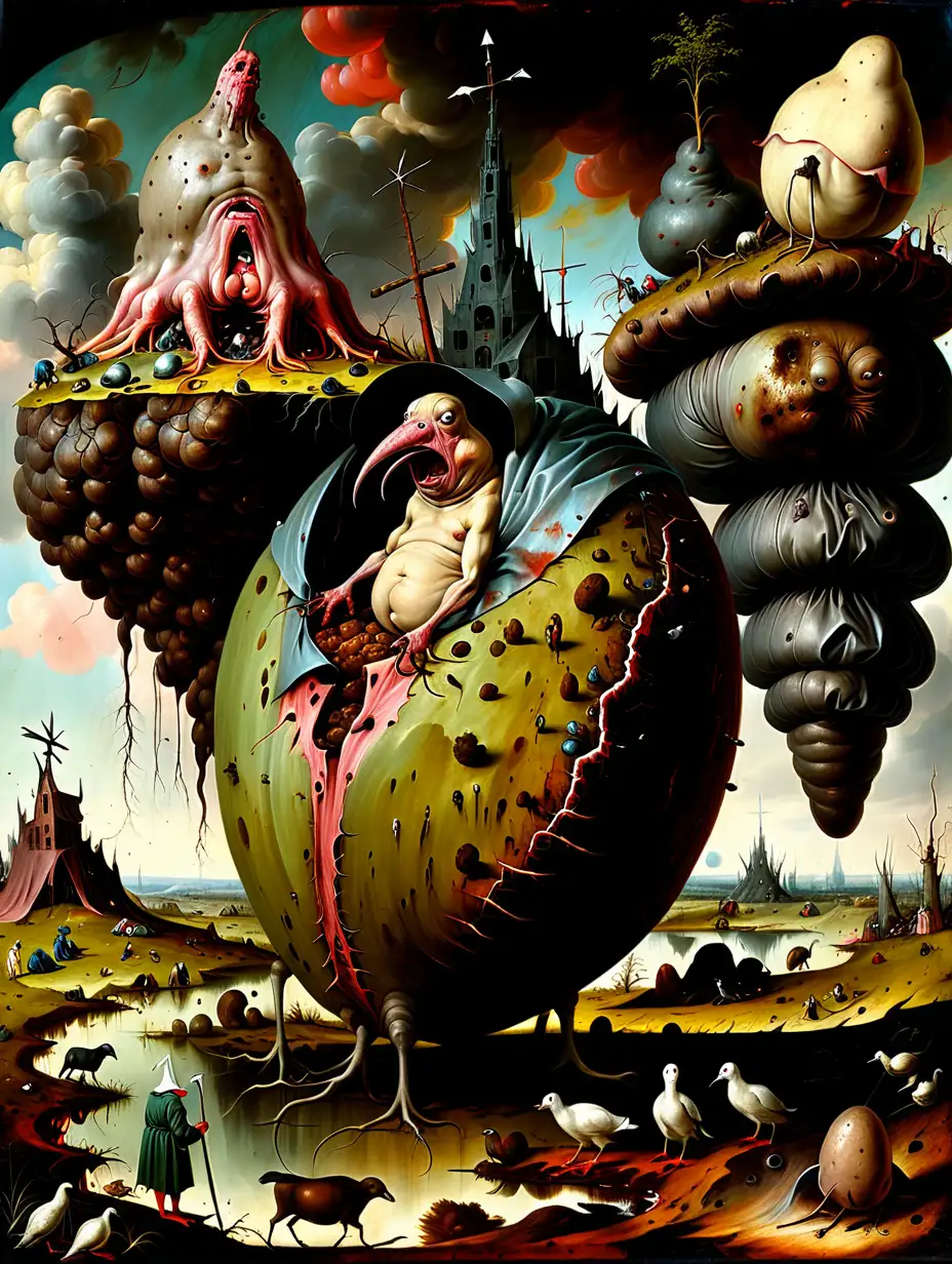 Hieronymous Bosch painting of a big fat TURD in apocalyptic landscape