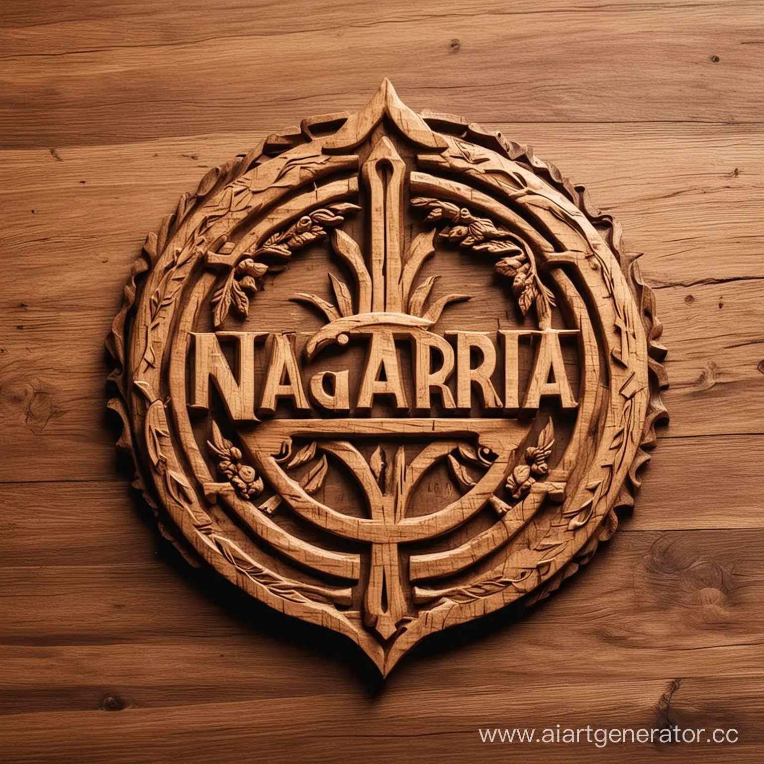 логотип  мебельной компаний из дерева. с подписью NAGARIA