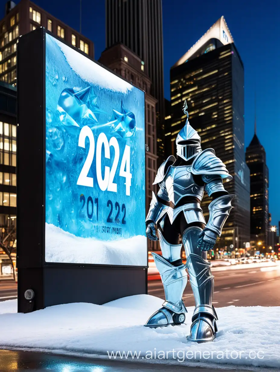 3d Ice Knight Next to a Billboard of 2024