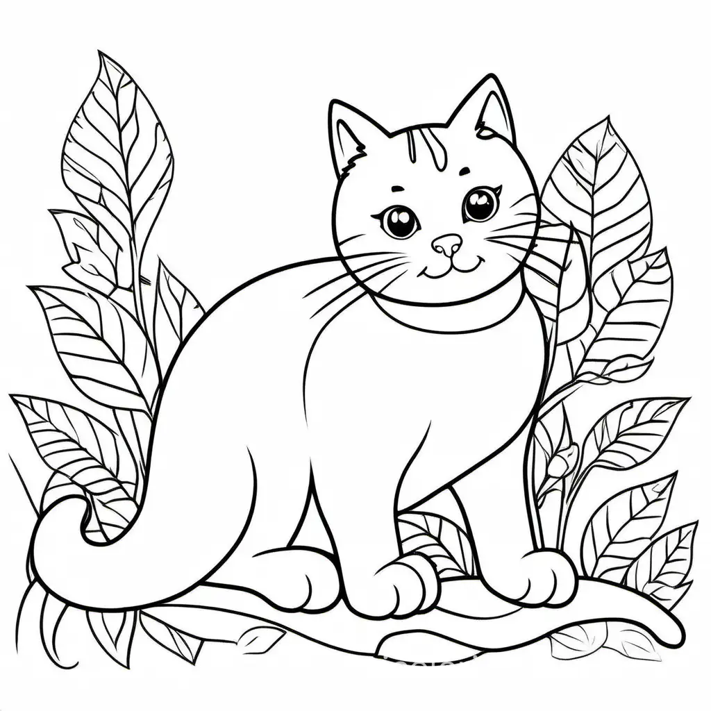 cat coloring page , Coloring Page, black and white, line art, white background, Simplicity, Ample White Space. The background of the coloring page is plain white to make it easy for young children to color within the lines. The outlines of all the subjects are easy to distinguish, making it simple for kids to color without too much difficulty