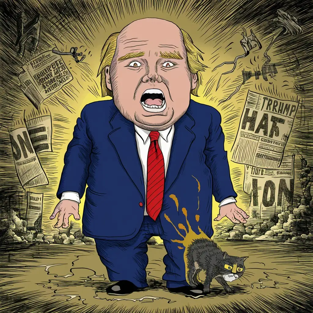 Donald-Trump-with-Bald-Head-Enduring-Cat-Peeing-Incident