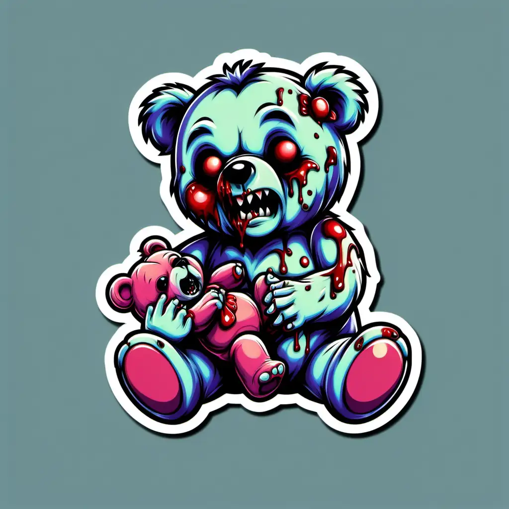 Zombie Teddy Bear Devours CareBear Sticker