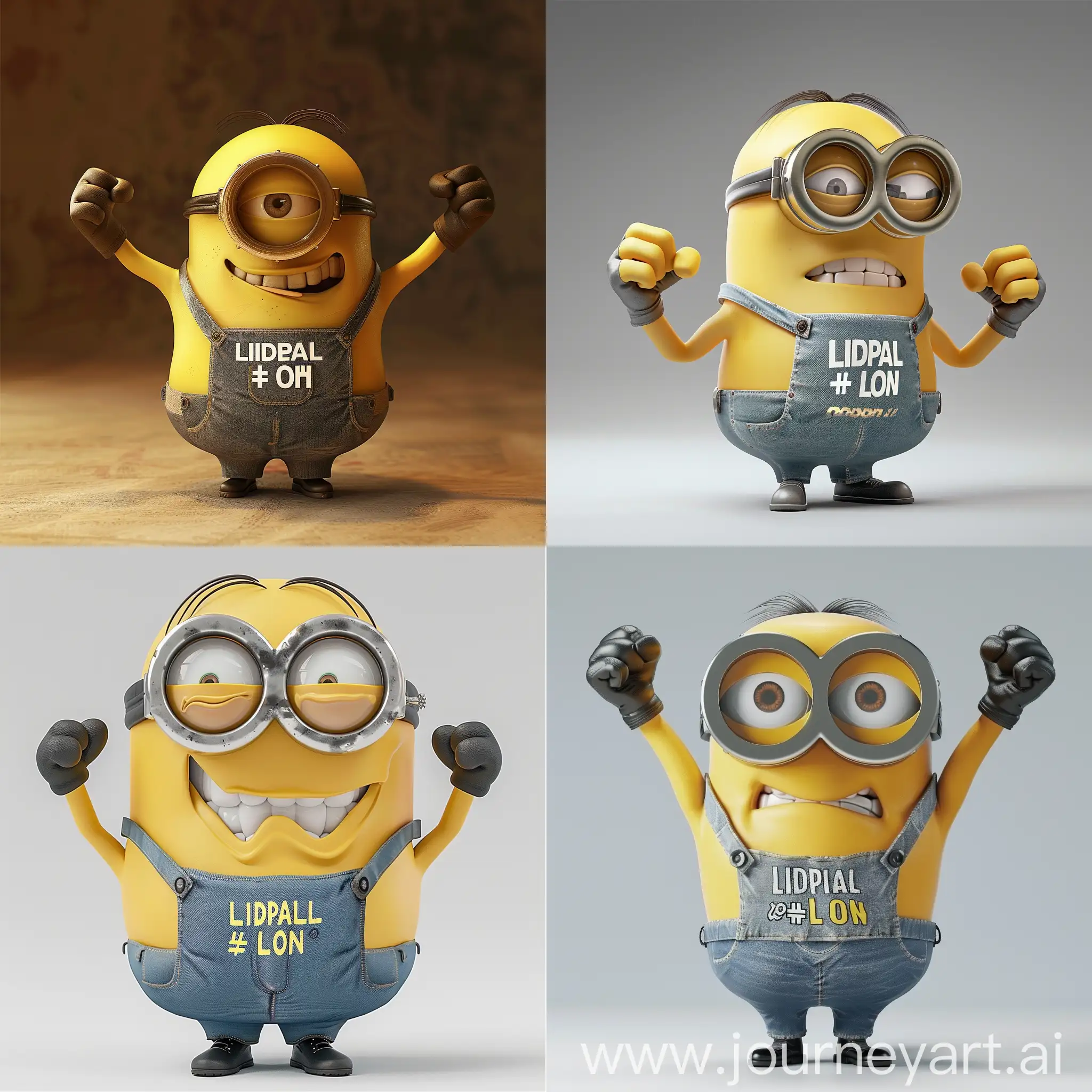 A very strong minion with big muscles with a T-shirt that says "Liberal = loh"