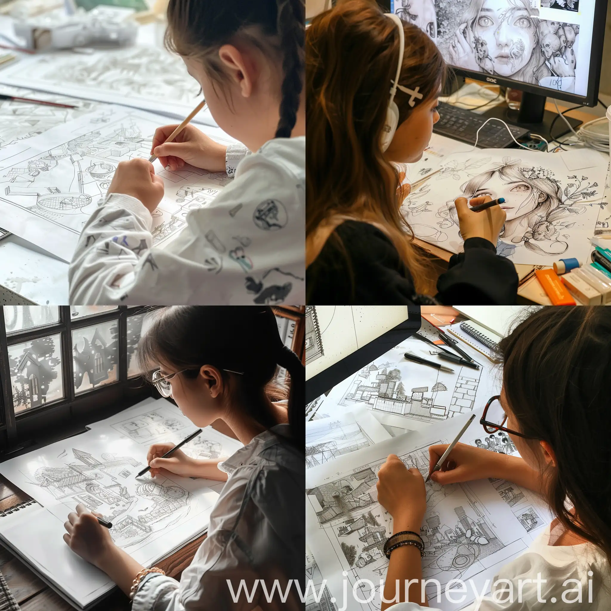 Creative-Girl-Designing-Project-Drawings-in-Square-Format