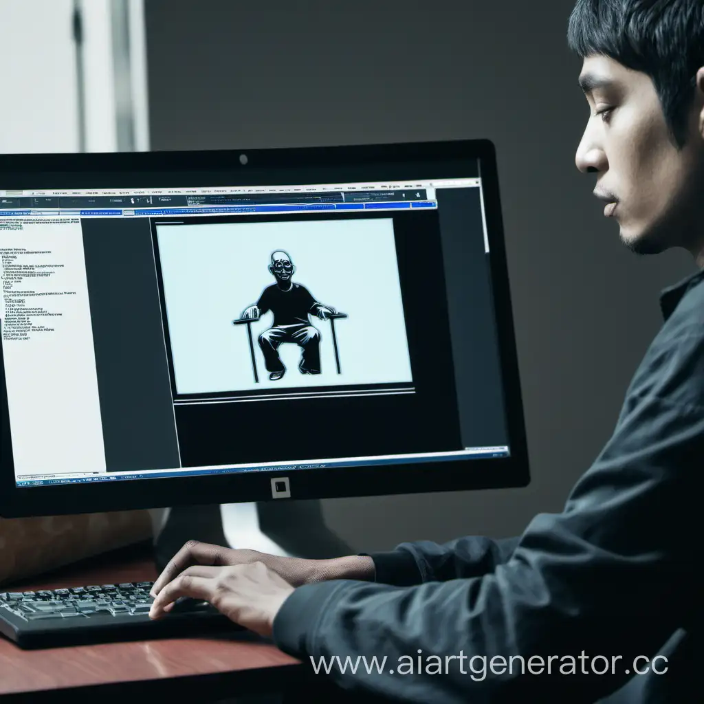 человек сидит и создает изображение на компьютере