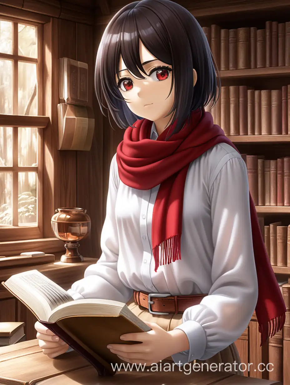 Mikasa-Ackerman-Reading-a-Book-by-the-Wooden-House