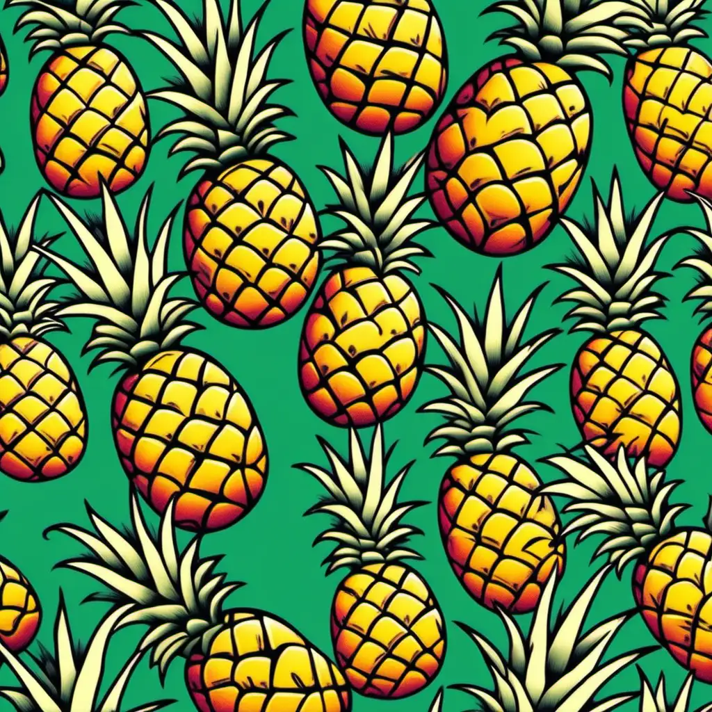 Colorful Hawaiian Pineapple Seamless Pattern OldSchool Tattoo Design