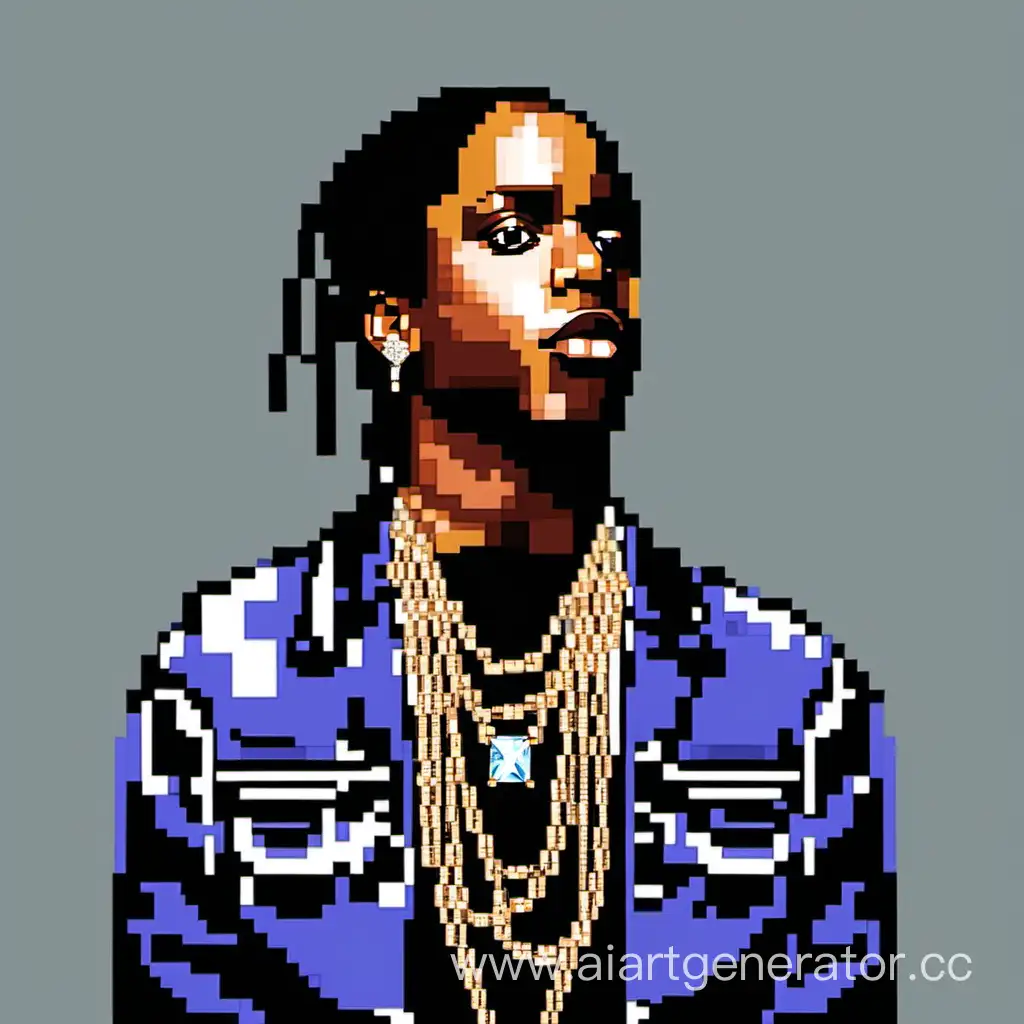 pixel art asap rocky with blunt and holding a diamond chain