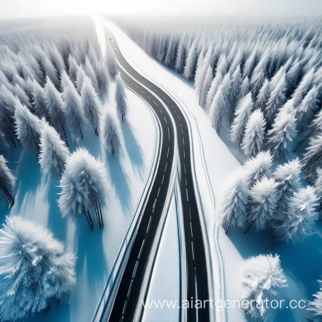 Aerial-View-of-Snowy-Winter-Road