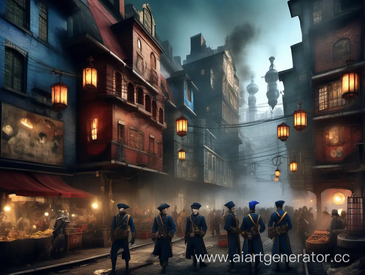 Modern-Fantasy-Steampunk-Cityscape-with-Colorful-Houses-and-Crowded-Streets