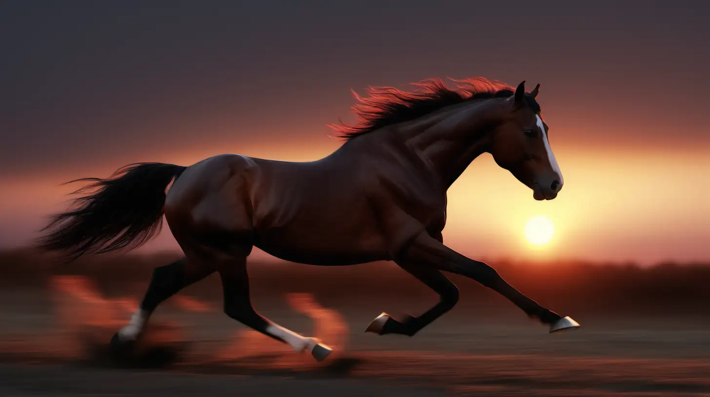 Octane render, long exposure.imagine horse galloping at sunset painting Andy monet style