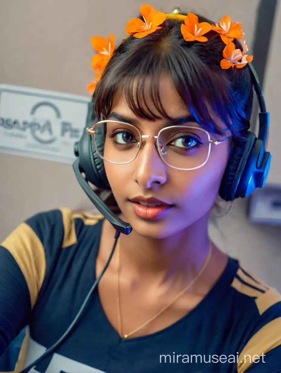 Indian Call Center Woman with Glasses and Headset Making Kissy Face