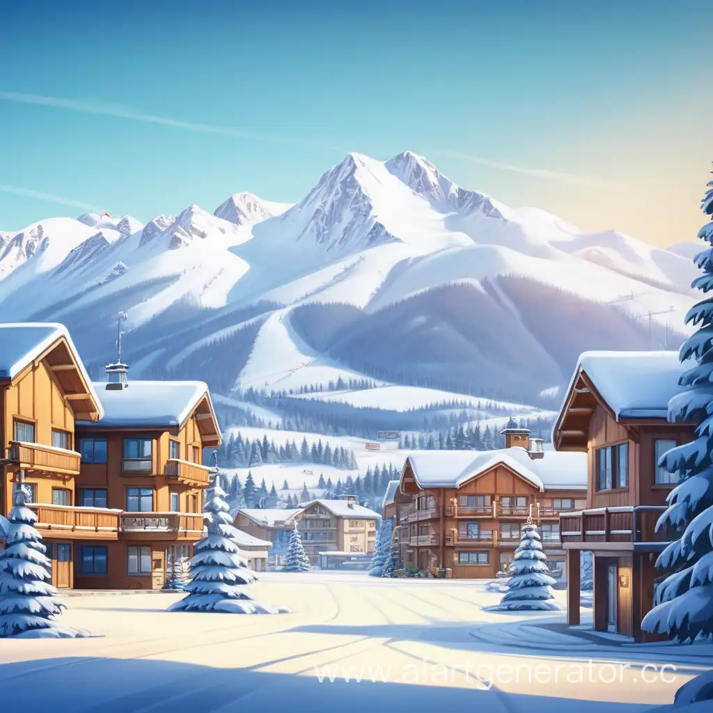 Charming-Cartoon-Winter-Scene-at-a-Tranquil-Ski-Resort