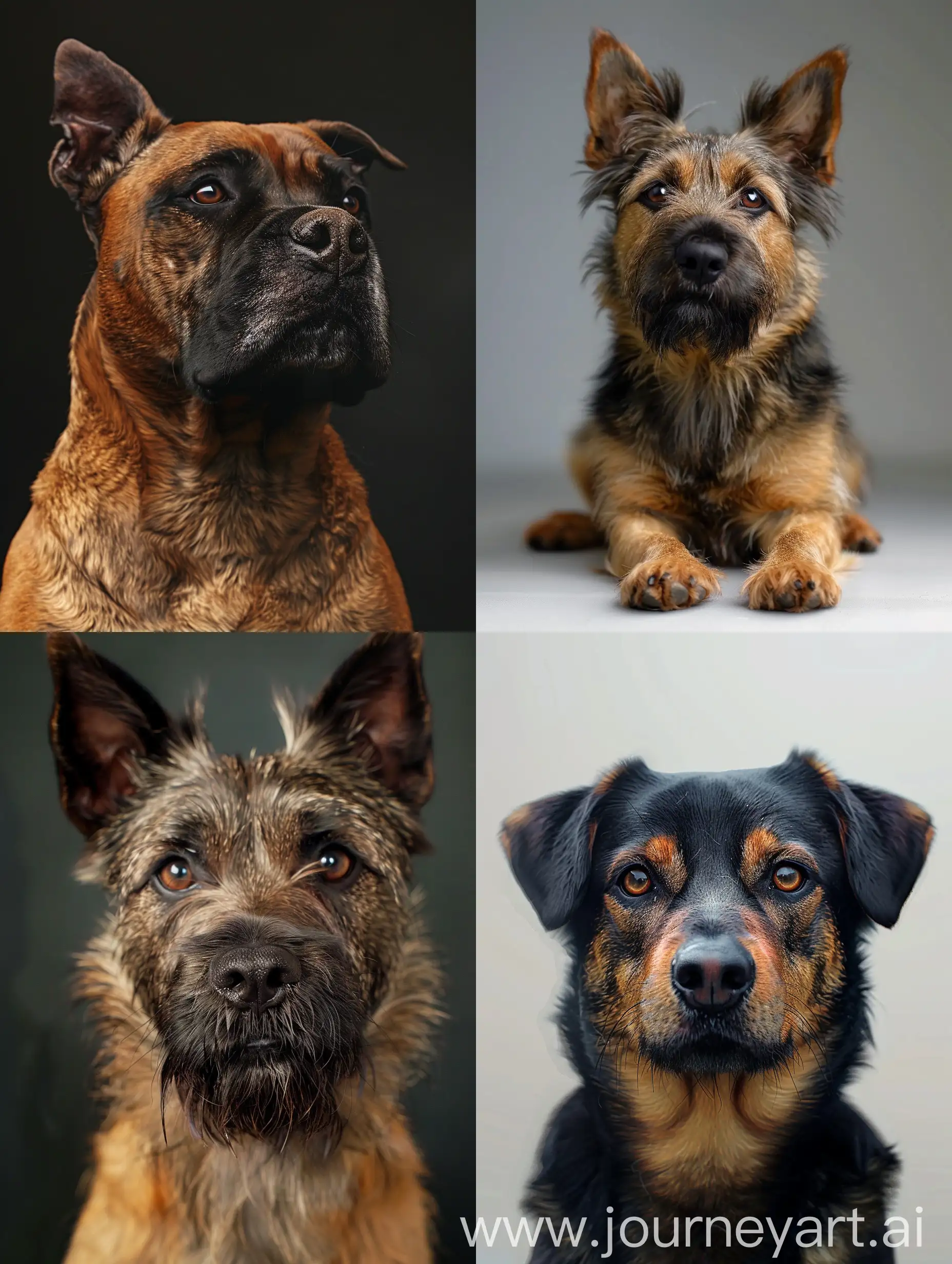 Photorealistic Adult dog which is a cross between hovawart and frenchie --v 6 --ar 3:4 