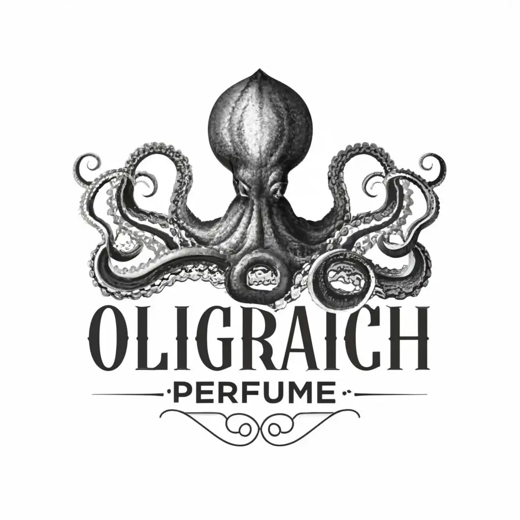 logo, octopus, with the text "oligarch perfumes", typography