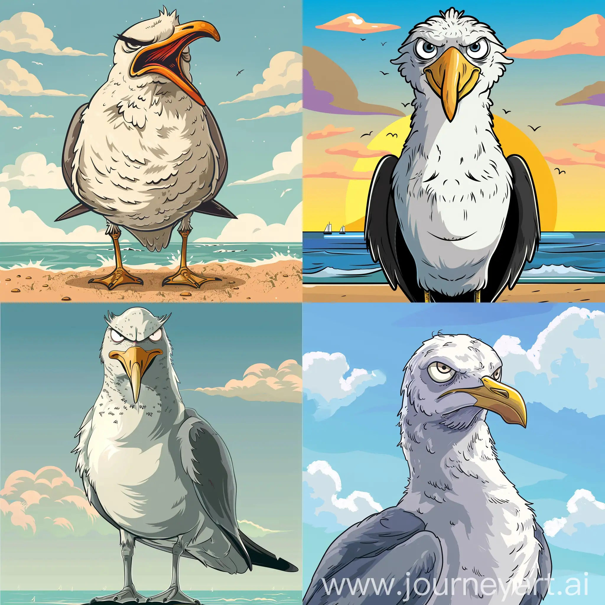 Irritated-Cartoon-Salty-Seagull-on-a-Sunny-Beach