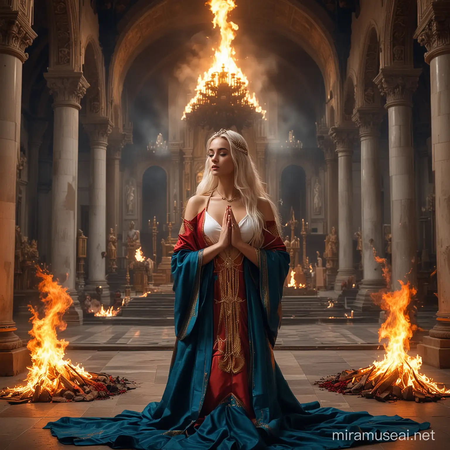 Goddess of Fire and Devotion Radiant Beauty in Sacred Surroundings