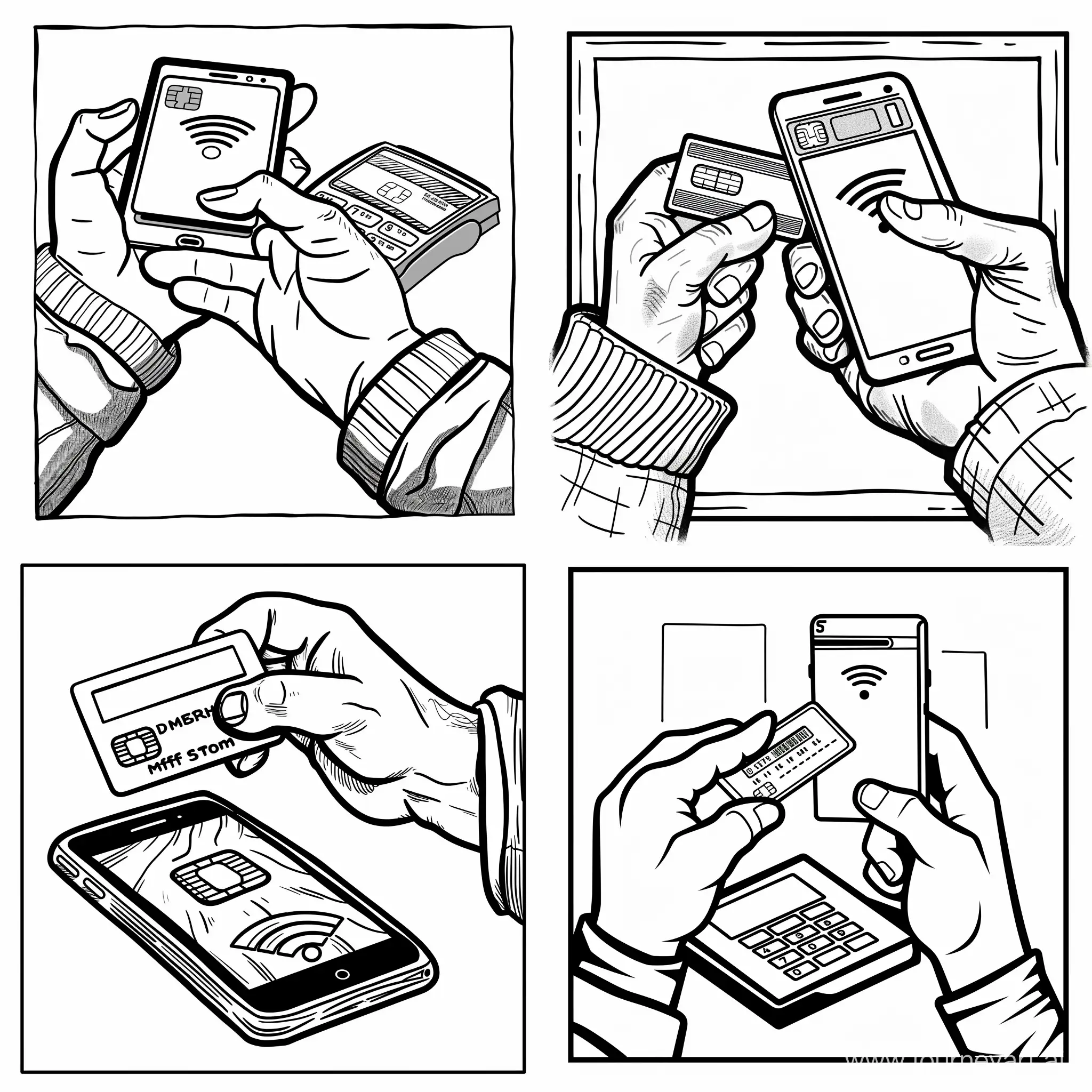 a person holding a credit card in their hand, lineart, by Matthias Stom, wifi icon, ffffound, rhythm, coloring page, square, corrected hand, scanning items with smartphone, monochrome