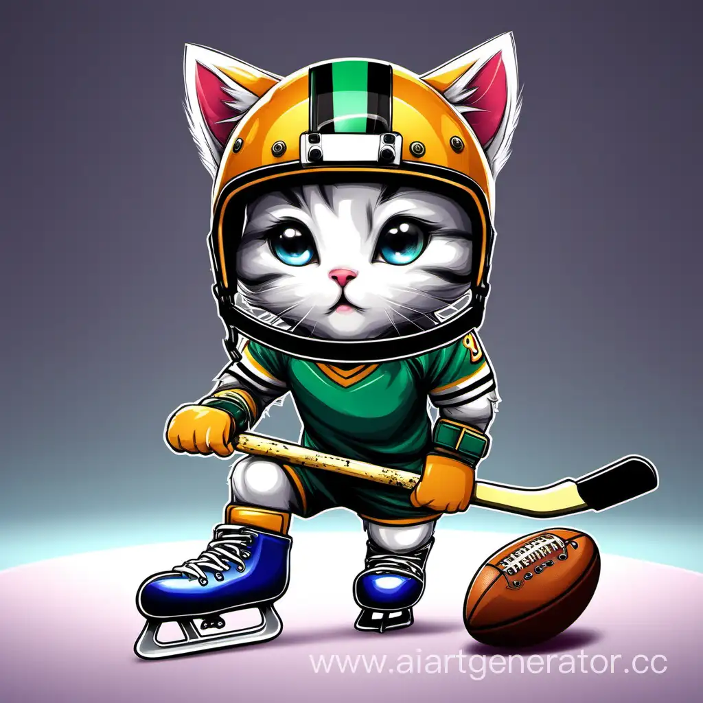 Adorable-Kitten-Sports-Enthusiast-in-Football-Boots-and-Hockey-Helmet