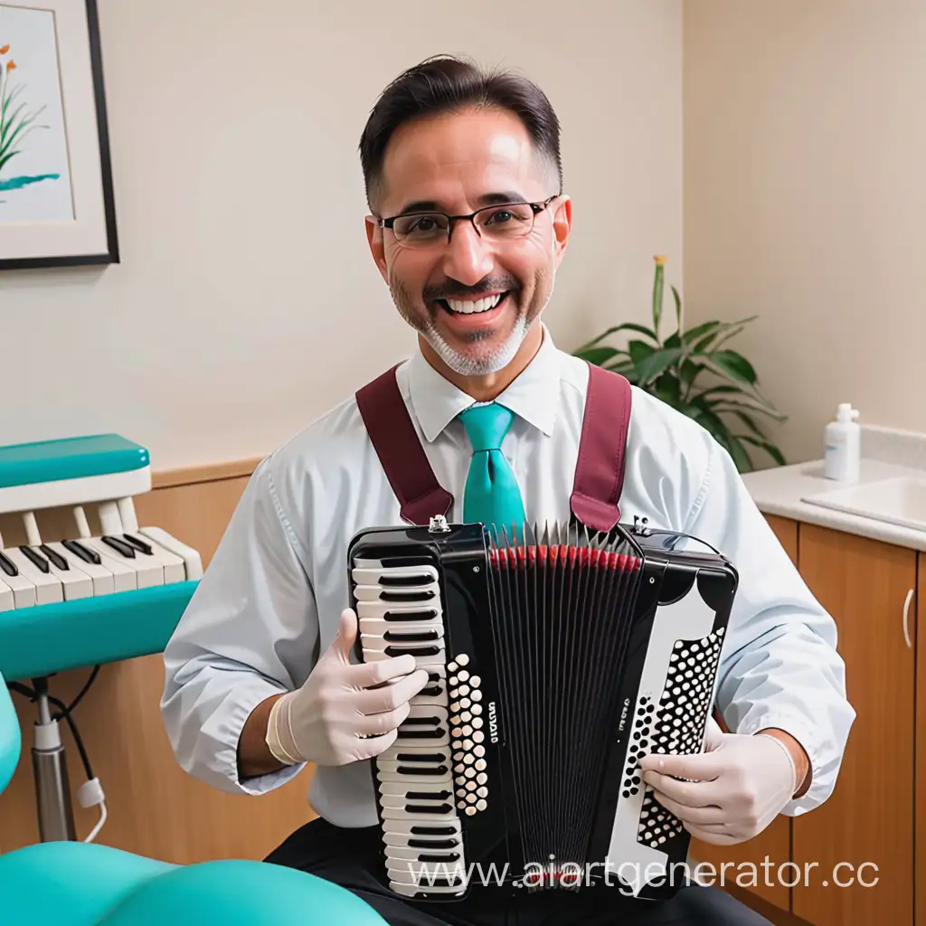 Стоматолог играет на аккордеоне