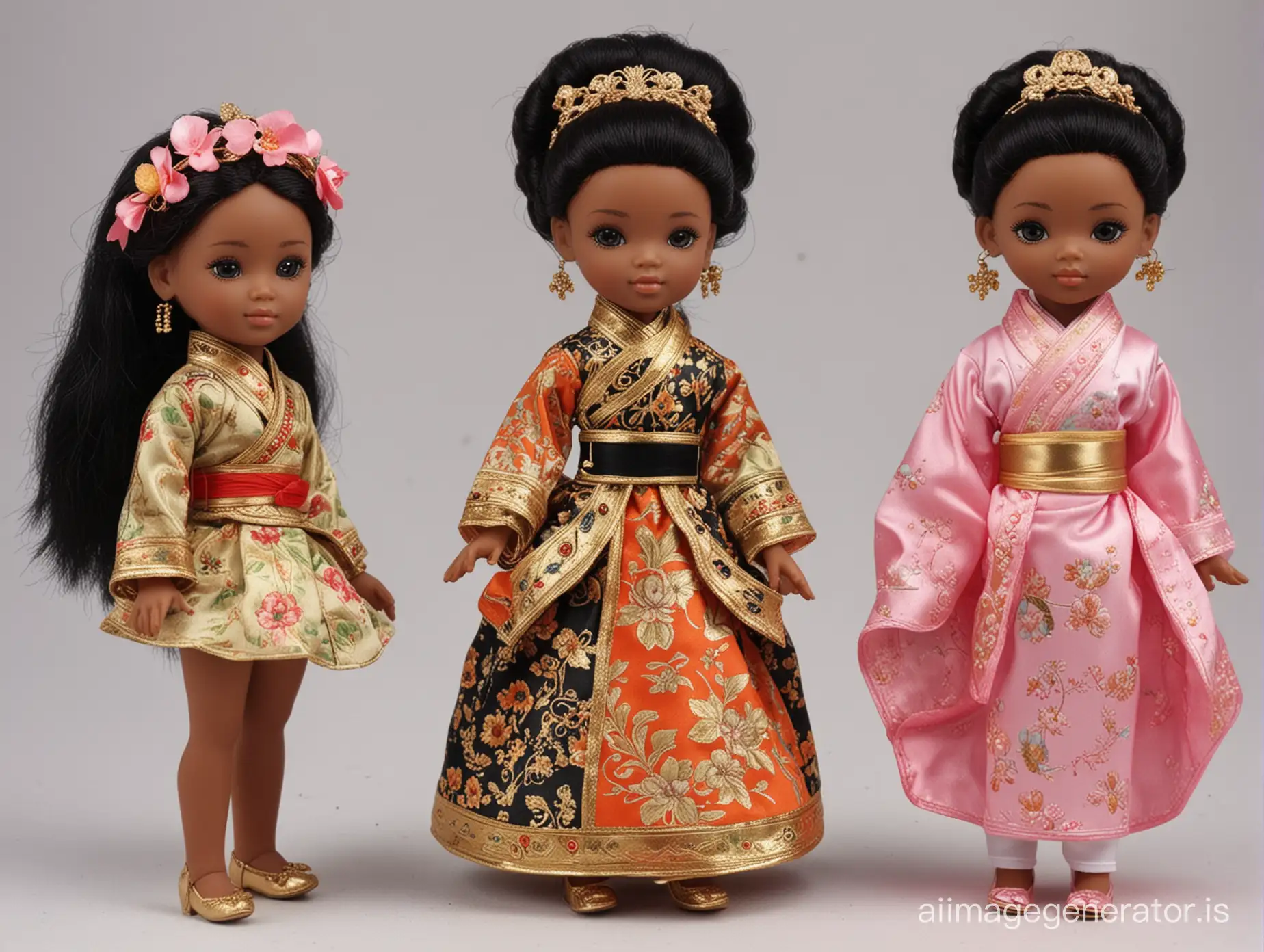 Diverse-Doll-Collection-Oriental-and-Black-Skinned-Dolls-Displayed-Together