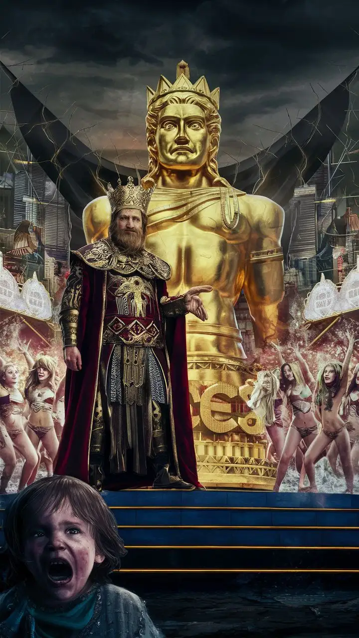 The Idolater King! (Show a golden statue) This dude basically turned Judah into a Las Vegas of false gods.  (Show scantily clad people dancing around the statue)  He even sacrificed his own son in a fire ritual.  (Show a terrified child) 