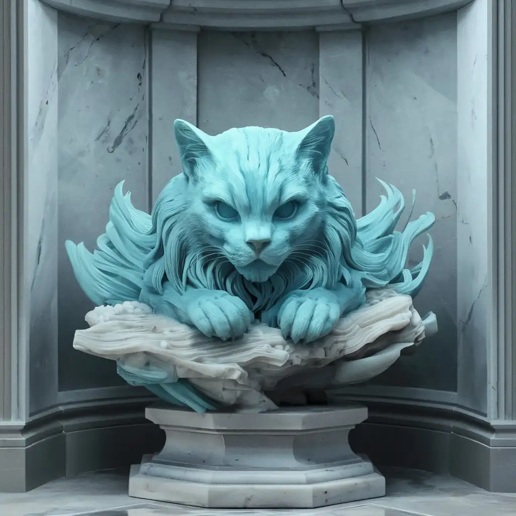 ghost of a blue feline carved onto marble