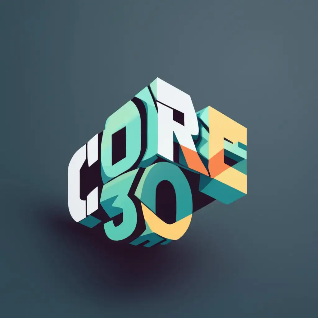 logo, fragmented 3d cube, with the text "core 3.0", typography, be used in Technology industry