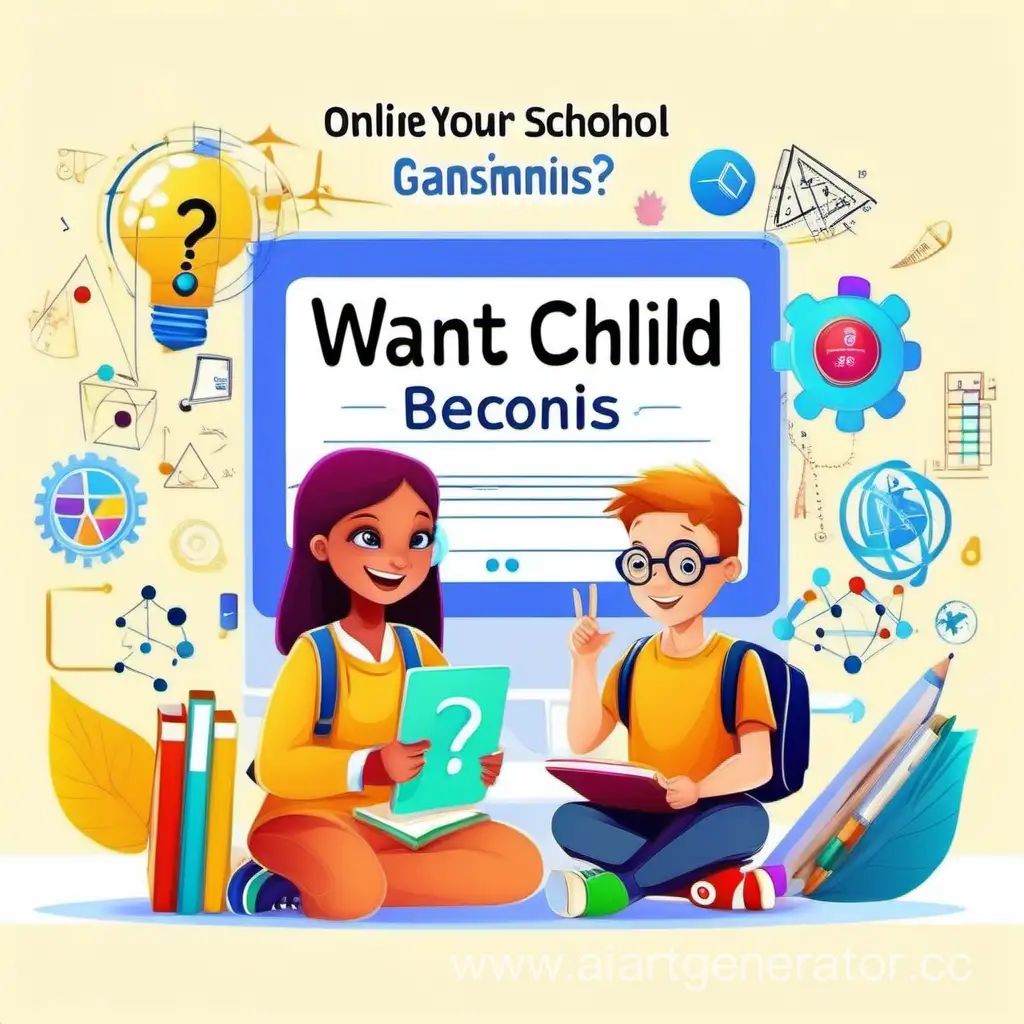 баннер для онлайн-школы с персонажем умным и веселым, яркий, для социальных сетей с текстом Хочешь, чтобы твой ребенок стал гением? Мы не обещаем, но можем помочь с математикой