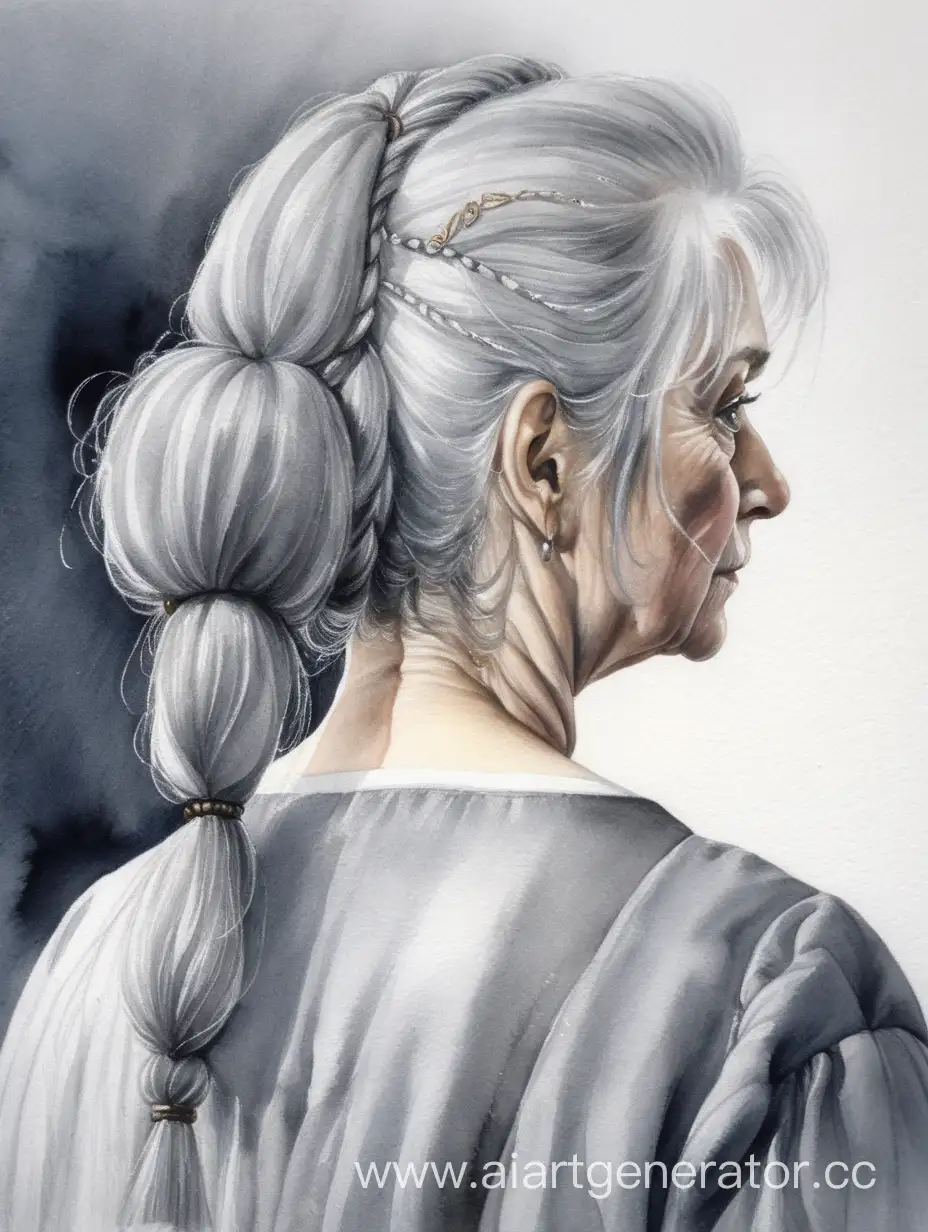 Elderly-Slavic-Woman-in-Watercolor-Detailed-Portrait-from-Behind