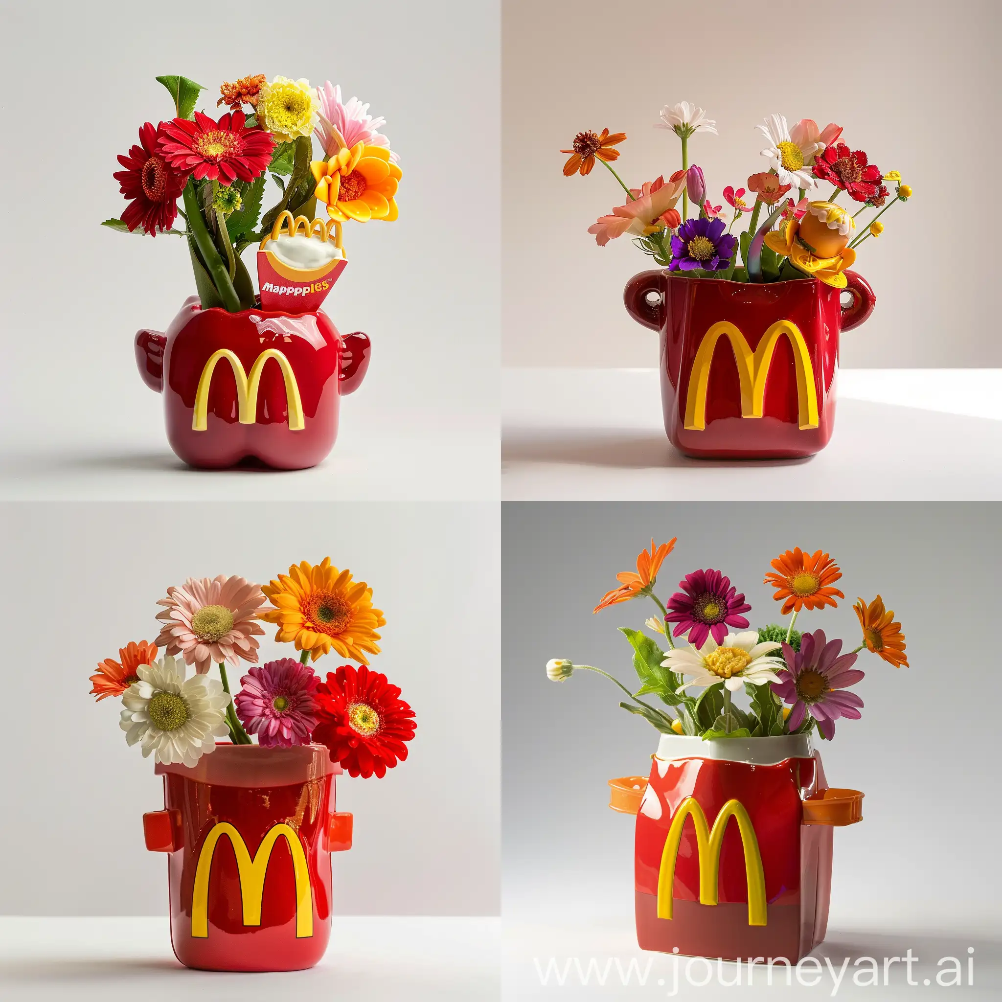 Eine Blumenwase in Form von einem Mc Donalds Happy meal