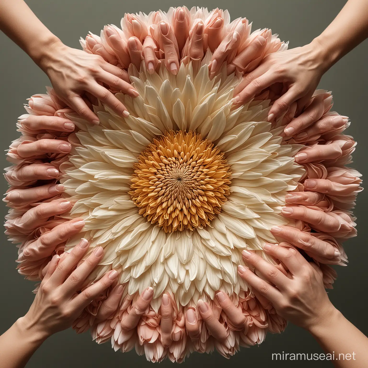 Exquisite Human Hands Forming Lush Floral Structure