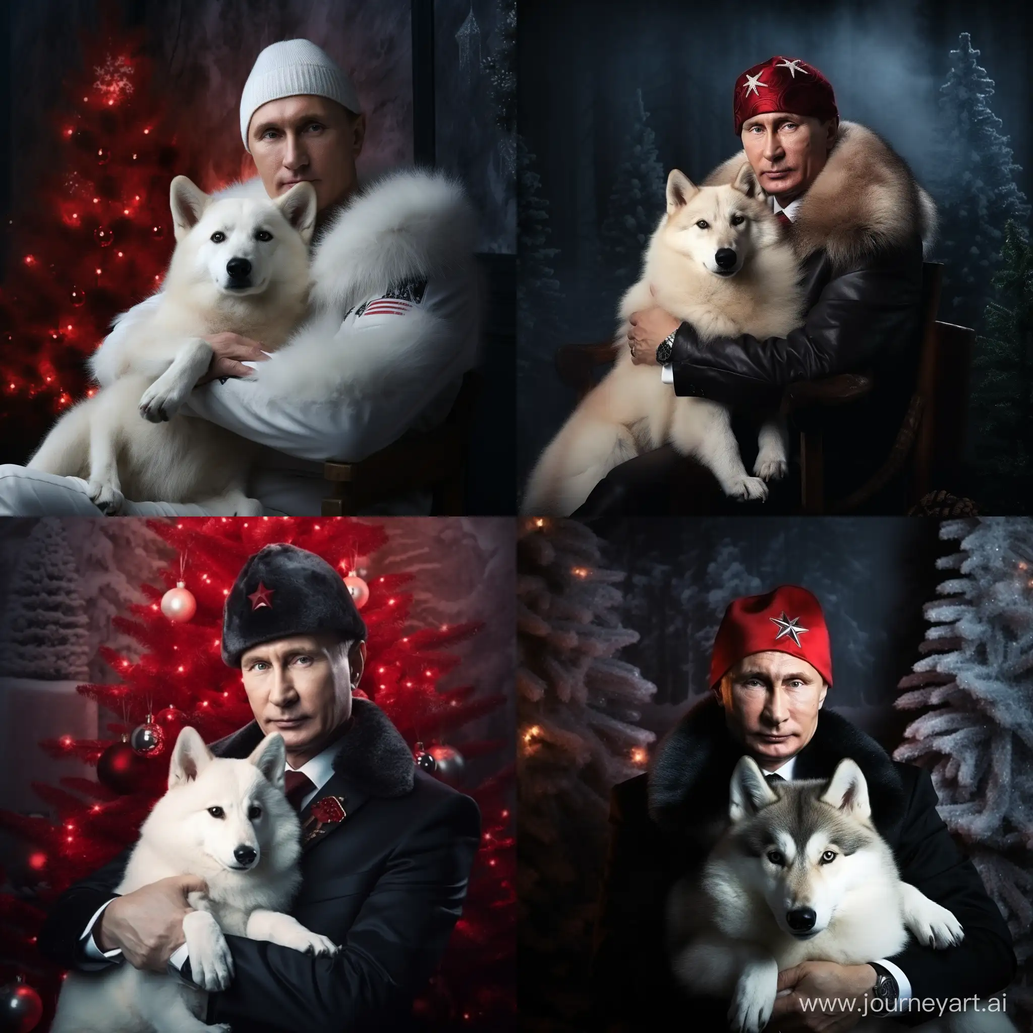 Vladimir-Putin-in-Santa-Hat-with-Polar-Fox-Cinematic-Christmas-Portrait