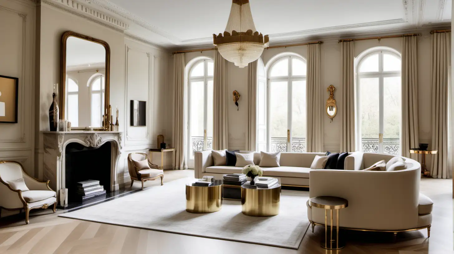Elegant Modern Parisian Grand Home in Beige Oak and Brass Tones