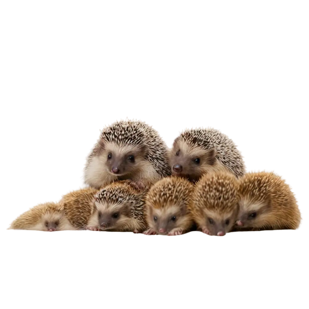 A family of adorable hedgehogs curling up together for warmth.