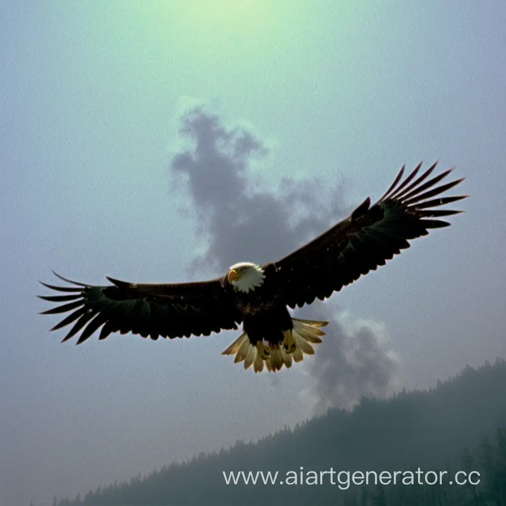 A-Majestic-Eagle-Soars-through-Misty-Skies-on-Vintage-VHS-Tape