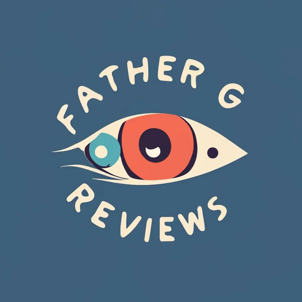 logo, Eye, with the text "Father G Reviews", typography, be used in Entertainment industry